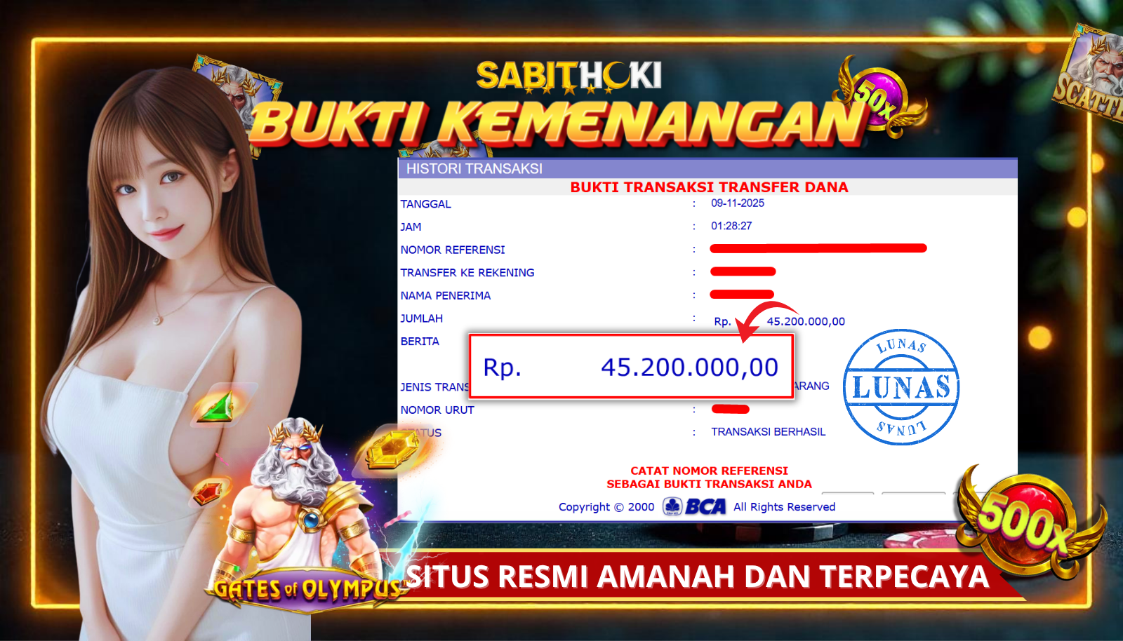 SELAMAT KEPADA MEMBER SETIA SABITHOKI YANG BERHASIL JACKPOT DI PERMAINAN GATES OLYMPUS